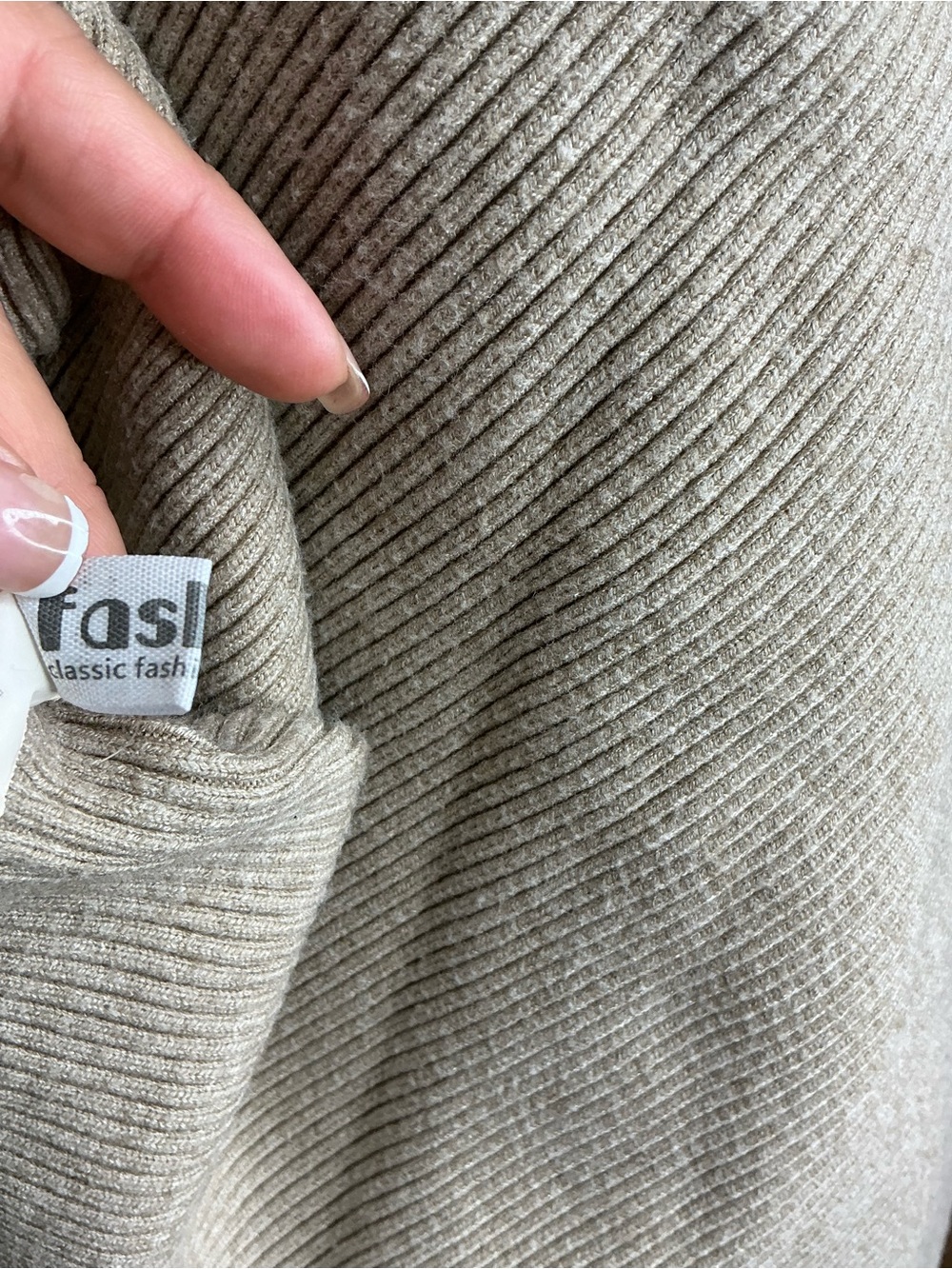 2243 - Turtleneck Asymmetrical Ribbed Sweater - Taupe - Picture 6 of 9